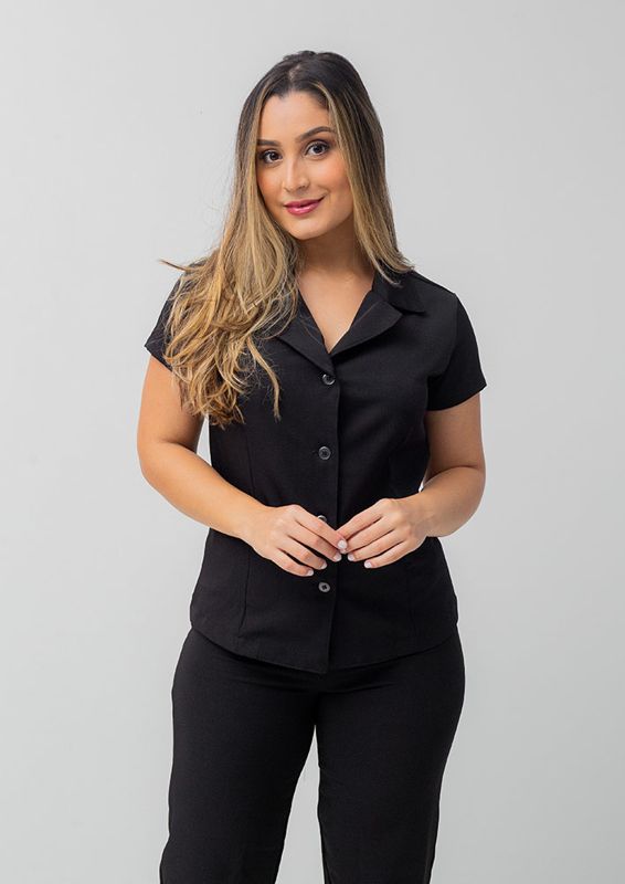Túnica feminina manga curta em oxford com elastano